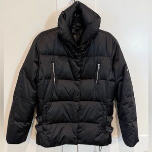 BOGNER Women's Moto Style Puffer Jacket Black Size US 10 With Buckle Details EUC